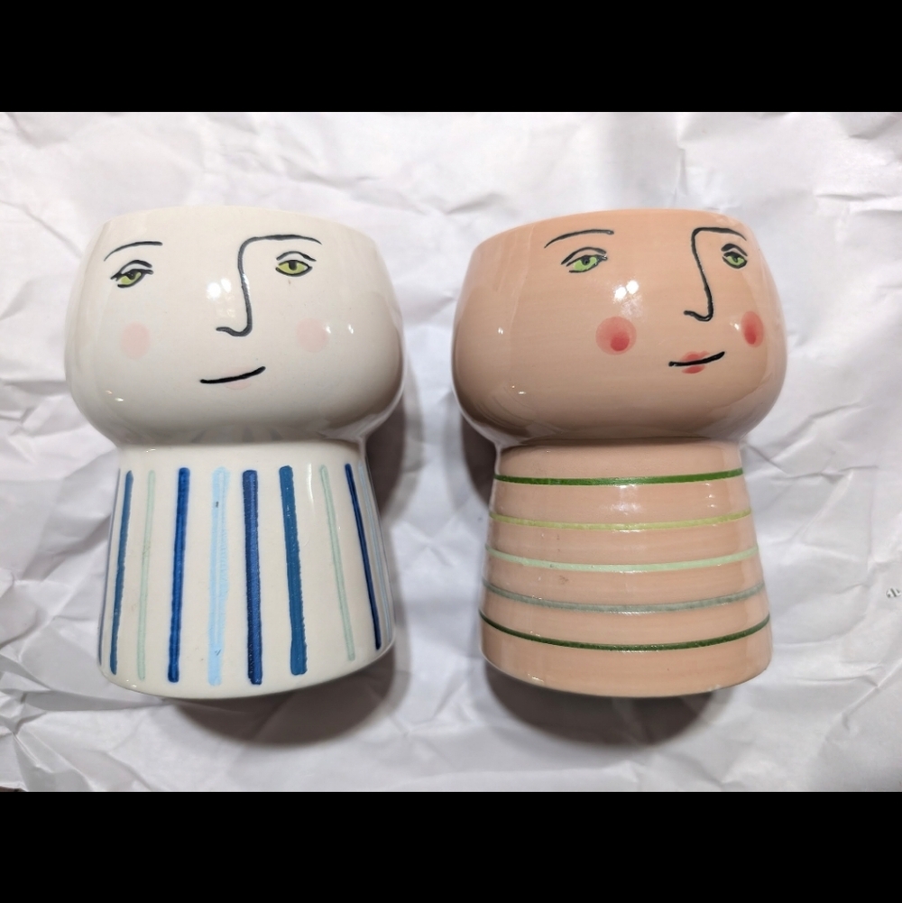 Opalhouse Ceramic Face Planter Set of 2 Small Boho Glossy Planters 4.5"